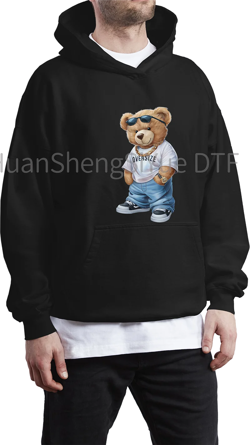 Cool bear Teddy Bear Ironing Sticker Clothes DTF Fashion T-shirt Hoodie DIY Jacket Patch Hot Paste Paper