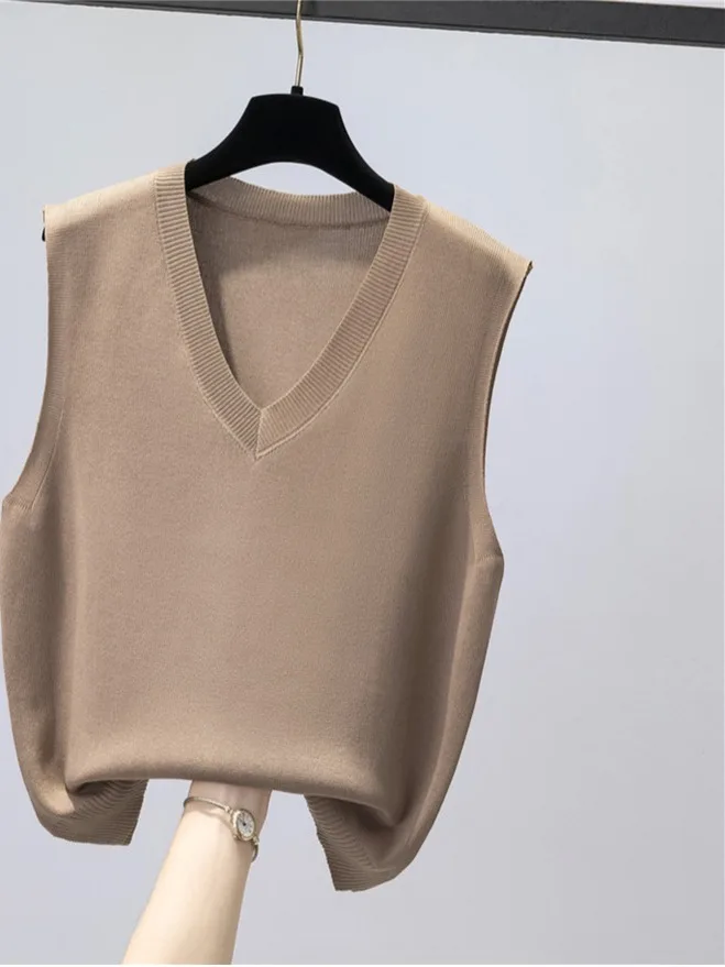 

Thiened Soft Camere Women's V-ne Sweater Vest Autumn Winter irt Layering Knitted Svel Trendy Faion
