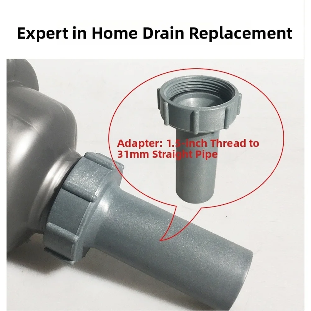 For Sink Drain Pipe Adapter with G1-1/2 Inch Inner Diameter and 45mm to 31mm Size Conversion Capability PP Material