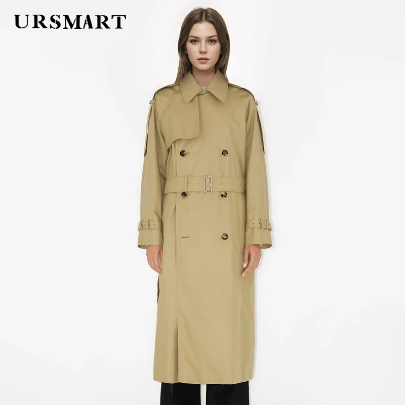 Classic khaki double breasted knee length women's trench coat custom practical casual comfortable cotton coat windbreaker women