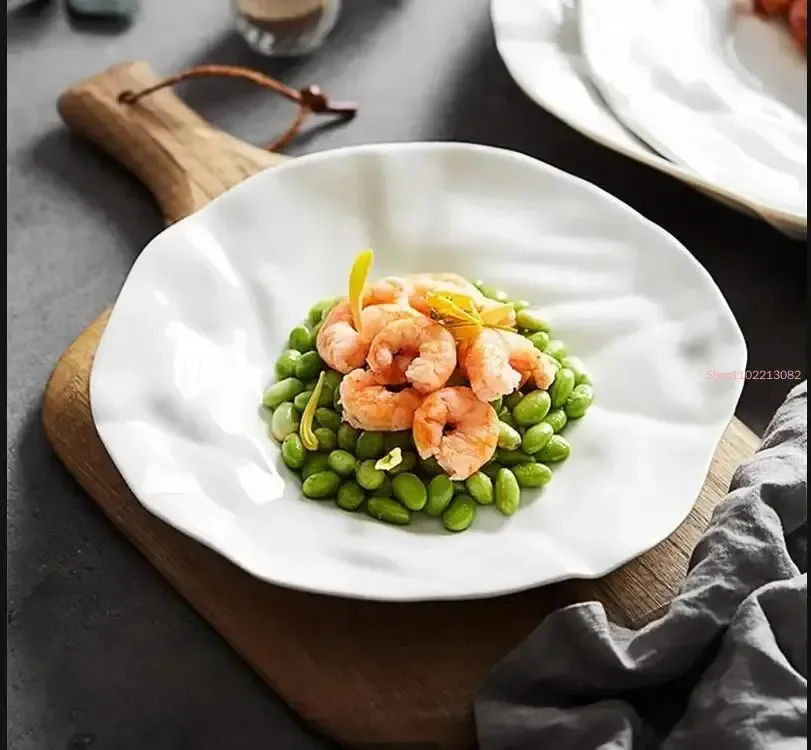 

Белый фарфоровый обеденный набор, тарелки, посуда неправильной формы, керамическая тарелка для торта, миска, посуда, полная для ресторана