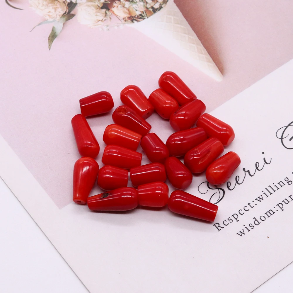 Natural Sea Bamboo Red Coral Gem Stone Bead Half Hole Drop Shape Loose Beads for Jewelry Making DIY Earring Necklace Accessories