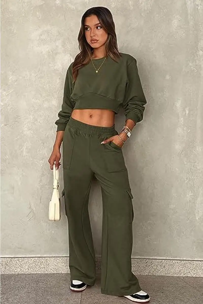 Solid Color Sweater Pants Two Piece Set 2023 Autumn and Winter New Women's Wear European and American Long Sleeve Set