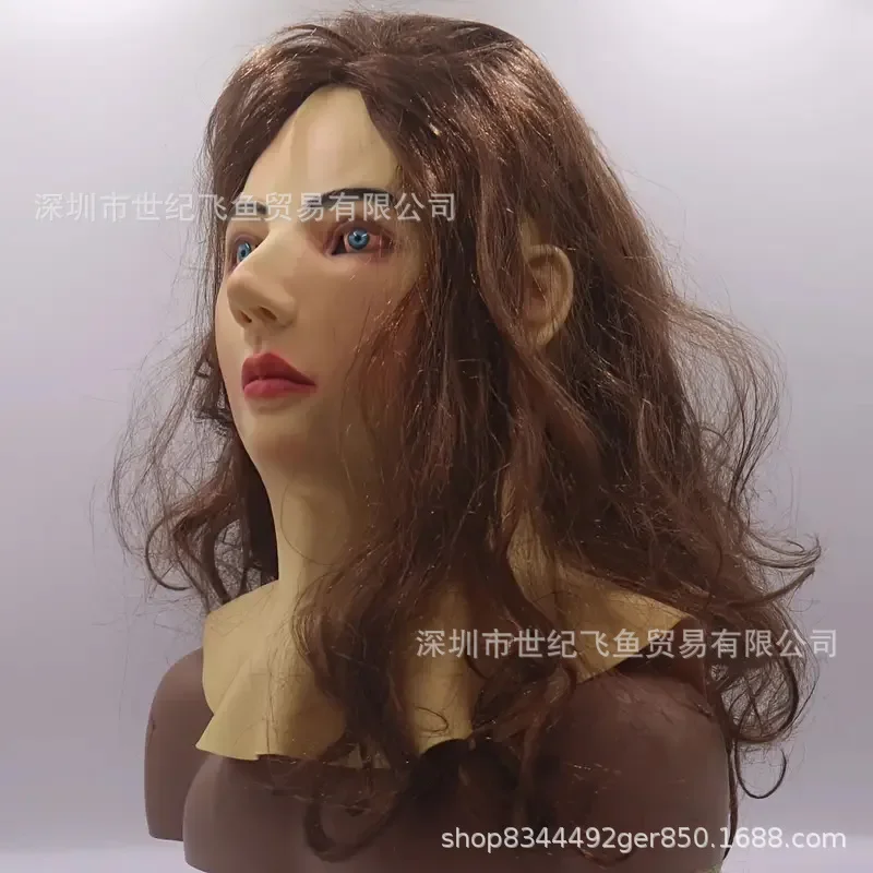 2025 linda mulher máscara de cabelo longo peruca halloween rosto simulação jovem máscara 2025 trajes e acessórios assustadores