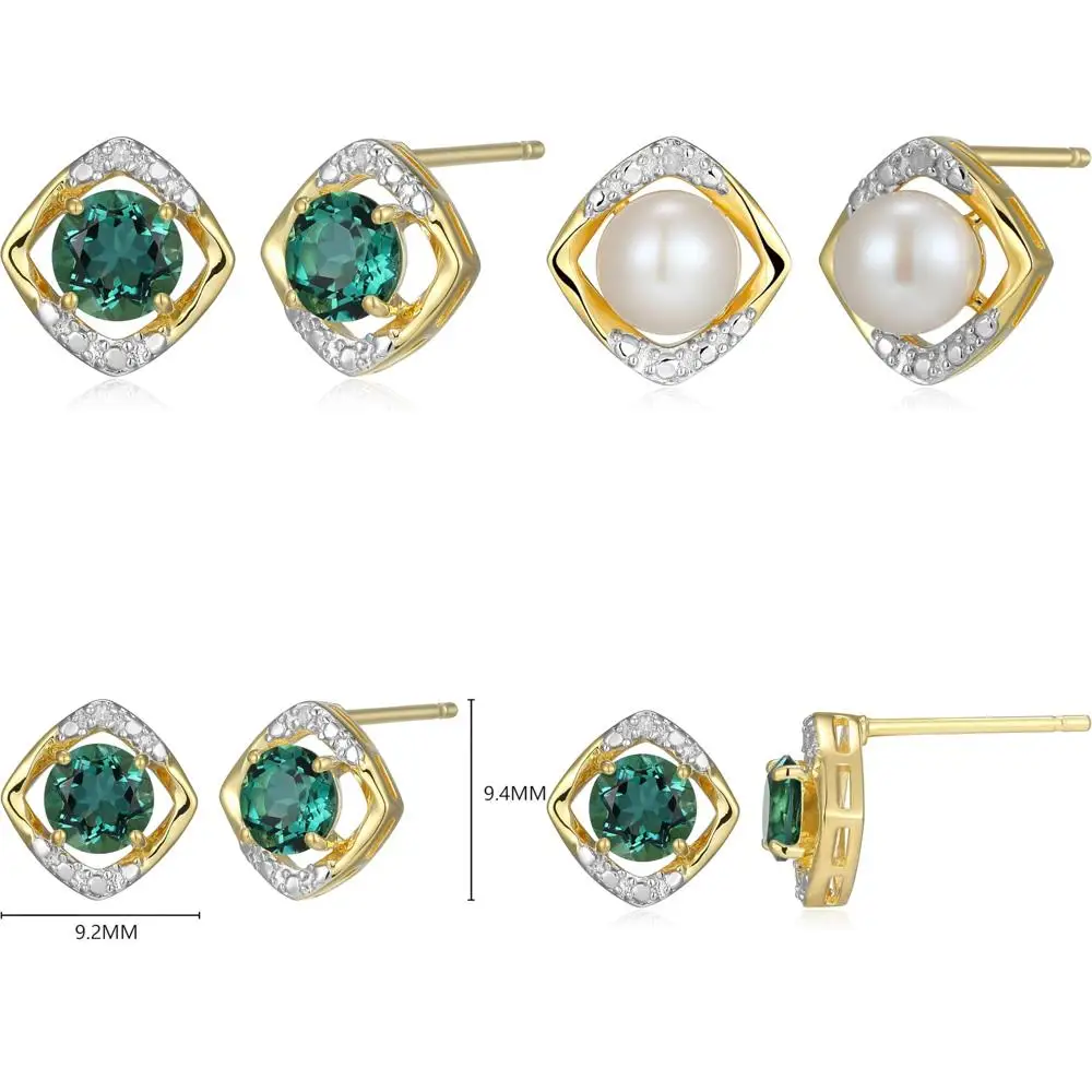 أقراط نسائية من الفضة الإسترليني عيار 18 قيراط مطلية بالذهب والأحجار الكريمة والألماس - اختيار أنيق