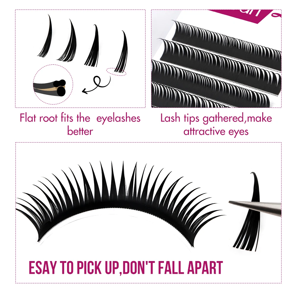 FADVAN Wet Look Lashes Cosplay Makeup Eyelash Extensions Russian Volume Eyelashes Premade Volume Fans Wispy Natural Lash 12 Rows