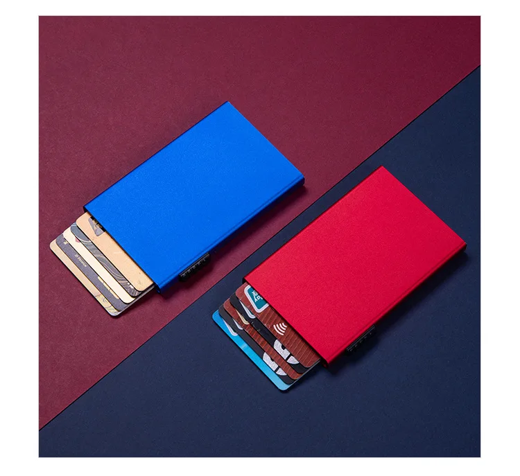 Magischer Ausweis- und Kreditkartenhalter, Smart Wallet für Damen und Herren, ID-Kartenetui, Metall, dünn, schlank, Pop-Up, Aluminium, minimalistische Geldbörse – Detail 12