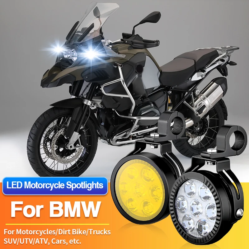 1 Set Universal Motorcycles Headlight LED Fog Light Dual Color Spotlights 12V for BMW R1200C/R1200GS/RG1200GS/S1000R/S1000RR