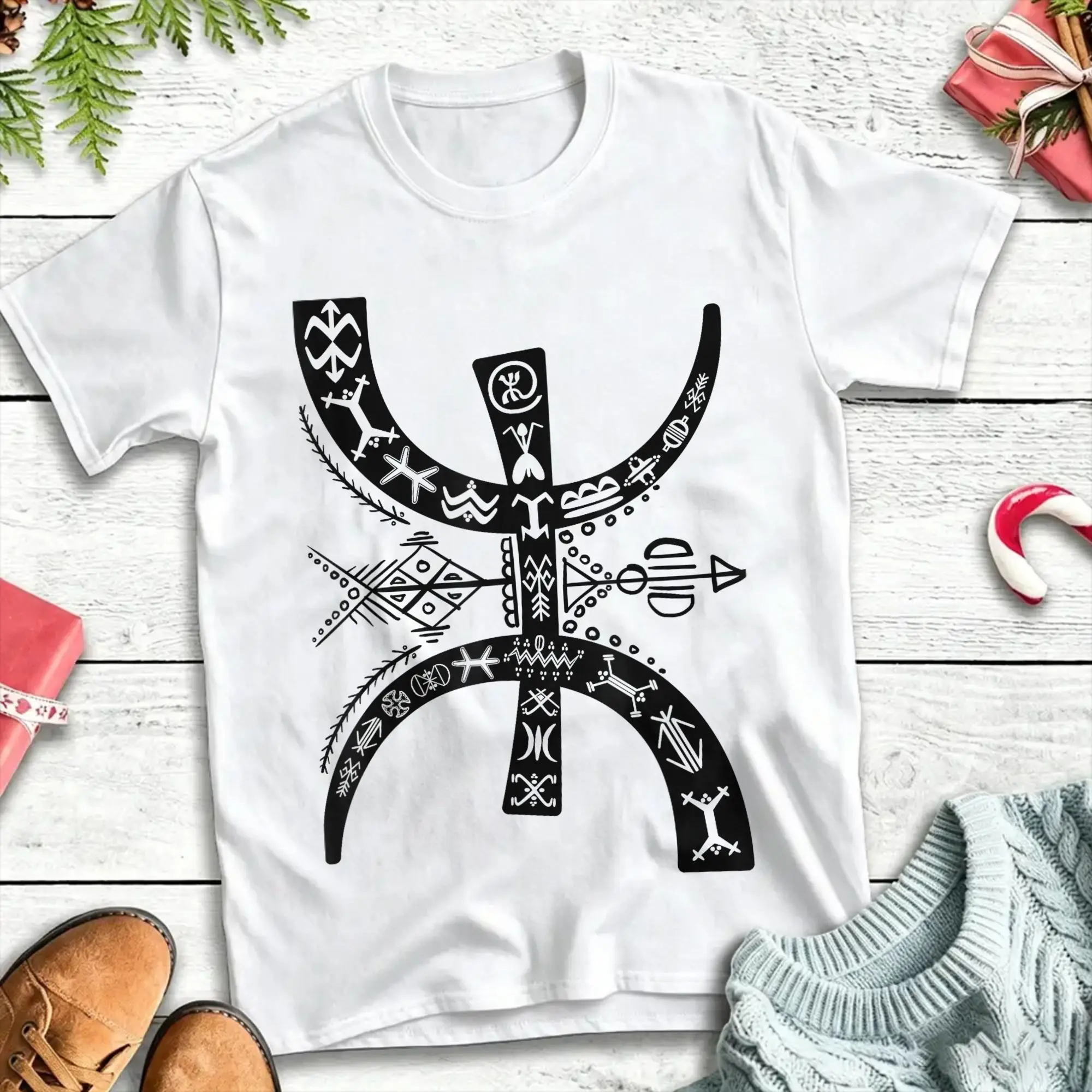 Men's Amazigh Yaz with Berber Motifs T Shirt  Pure Cotton Tops Cool Short Sleeve Crew Neck Tees Original T-Shirt