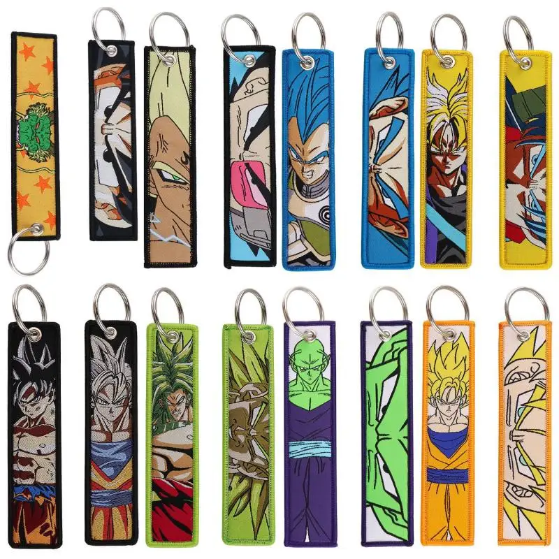 Anime Dragon Ball Knitted Keychain Lanyard New Goku Double-Sided Embroidery Keychain Men Women Backpack Decoration Pendant Gift