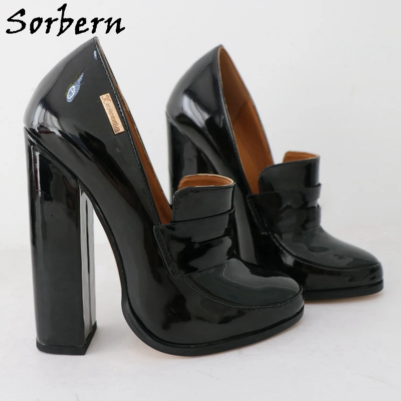 Sorbern 15Cm Block High Heel Women Pump Shoes Slip On Round Toe Chunky Heeled Unisex Customized Party Footwear Size 33-48