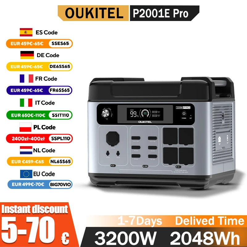 OUKITEL P2001E Pro Portable Power Station 3200W Output Power 2048Wh Capacity LiFePO4 Family Outdoor Camping Backup Powerstation