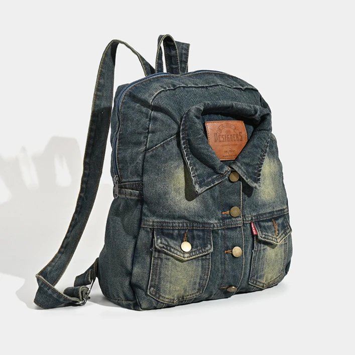 Denim women backpack casual large capacity laptop school bags for girl backpack top handle fashion travel female backpack blue