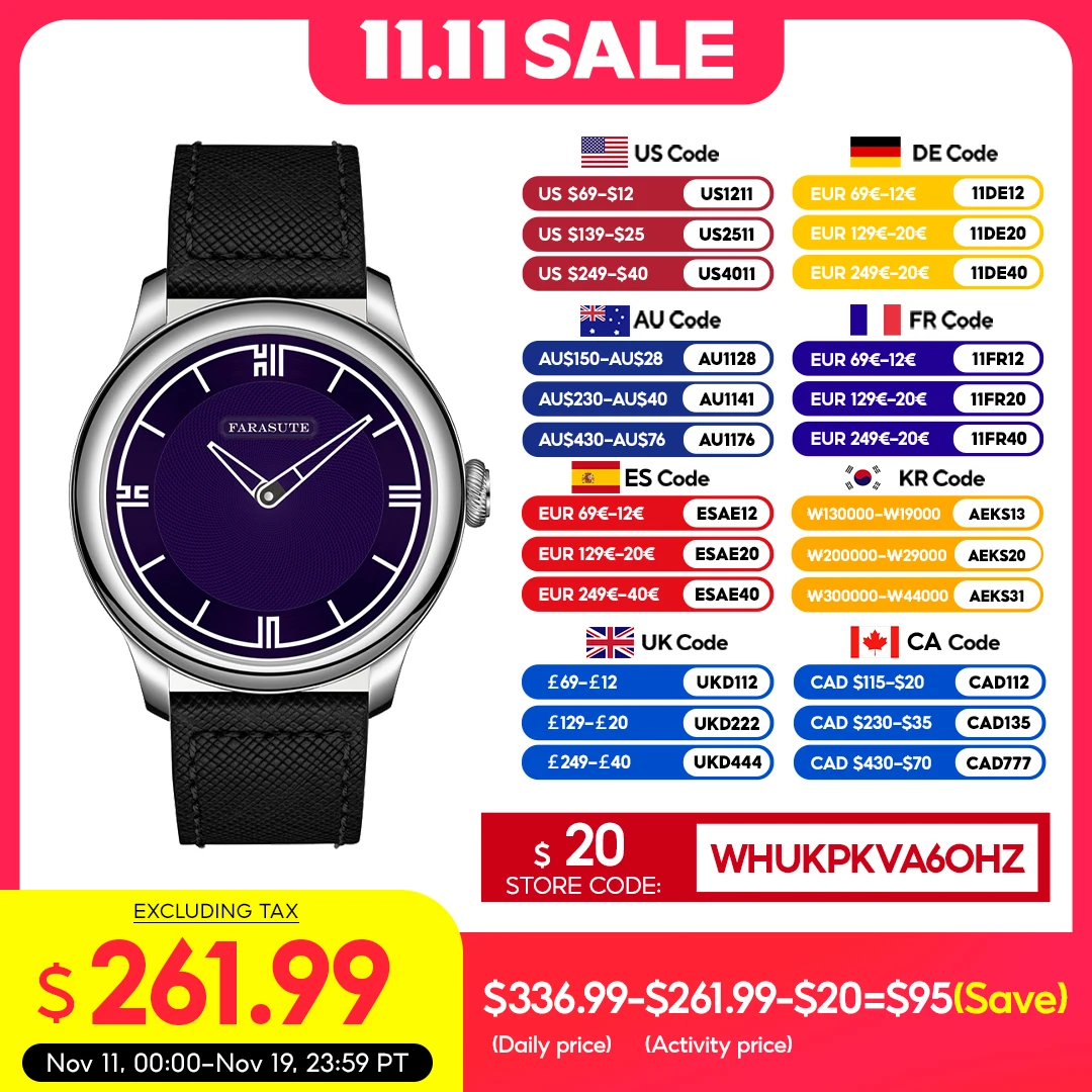 

FARASUTE New Power Reserve 80 hours Manual Mechanical Watch For Men Swiss Super Luminous Sapphire 5Bar Waterproof Wristwatches