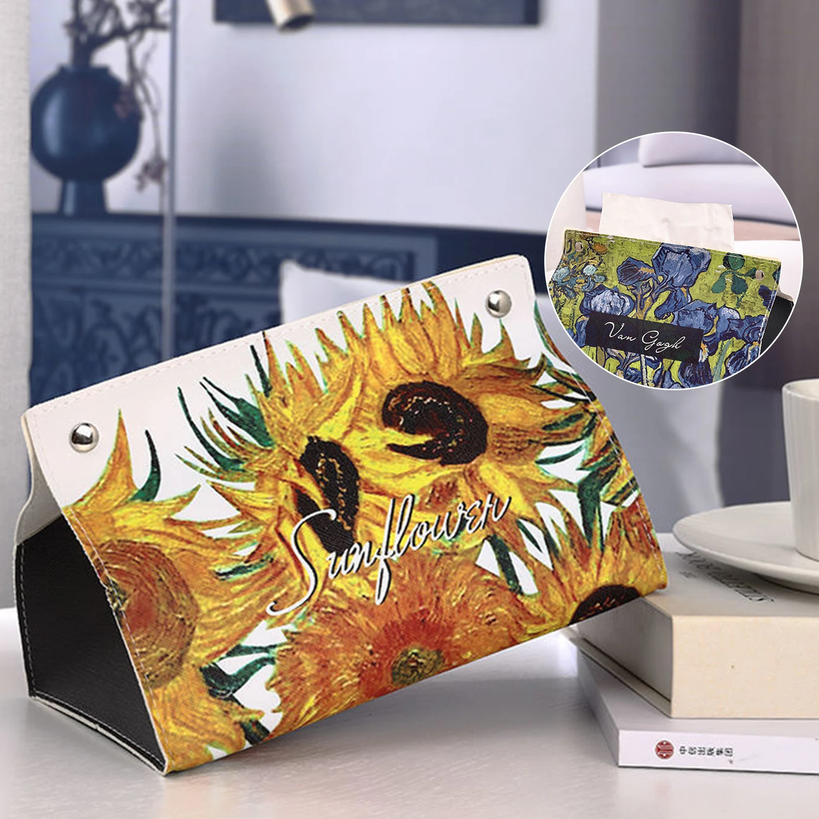 Leather Tissue Holder Oil Painting Tissue Box Bedroom Kitchen Storage Box Napkin Holder For Home Office Desk Decoration