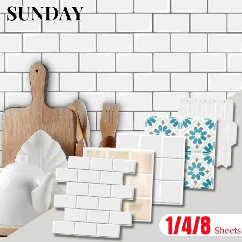 

3D Self Adhesive Faux Tile Wall Sticker for Kitchen Bathroom Decor Backsplashes Tile Stickers Wall Panel Waterproof Wallpaper
