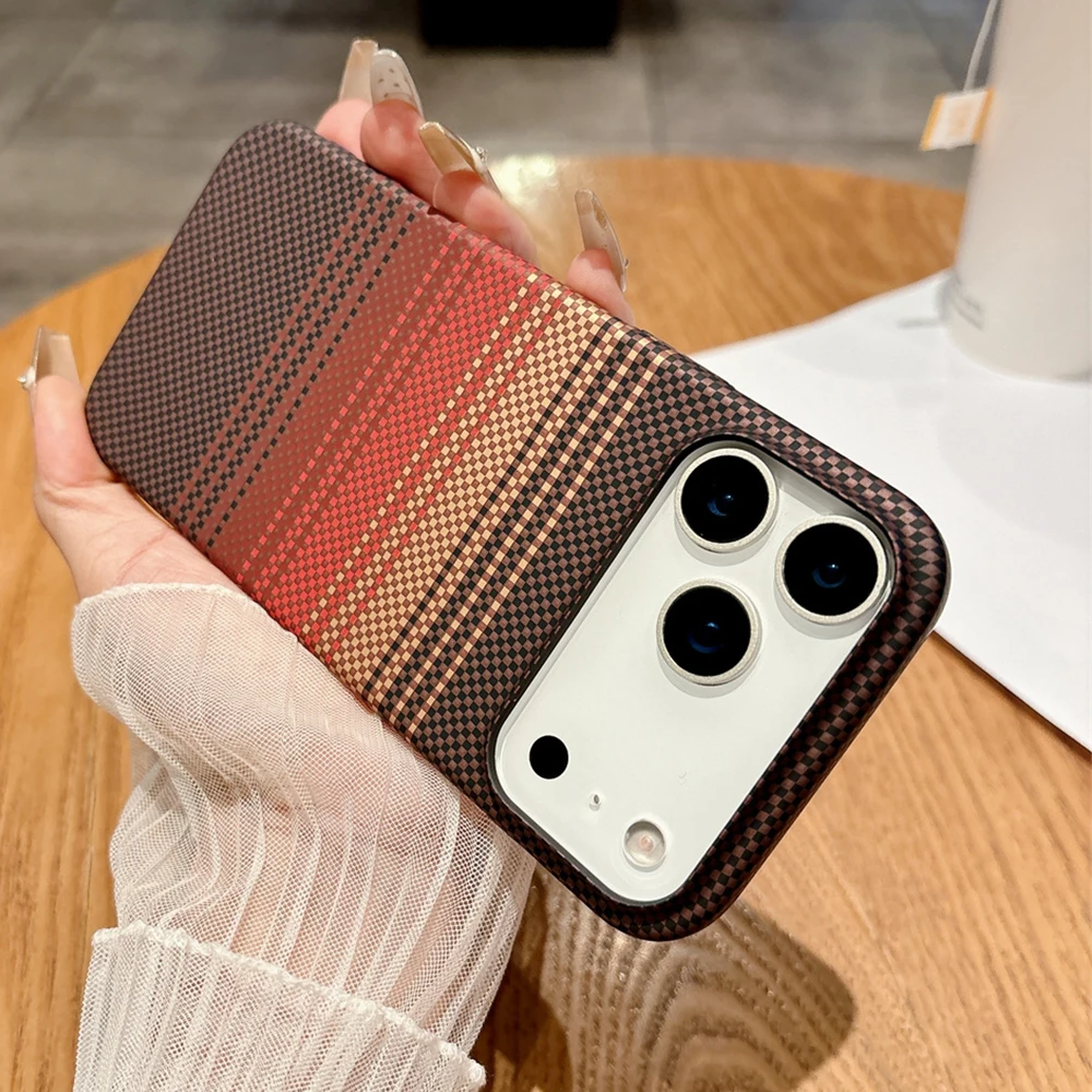 Colourful Kevlar Carbon Fibre Pattern Magnetic Phone Case For iPhone 17 16 15 14 Pro Max Plus Air 13 12 11 Wireless Charge Cover