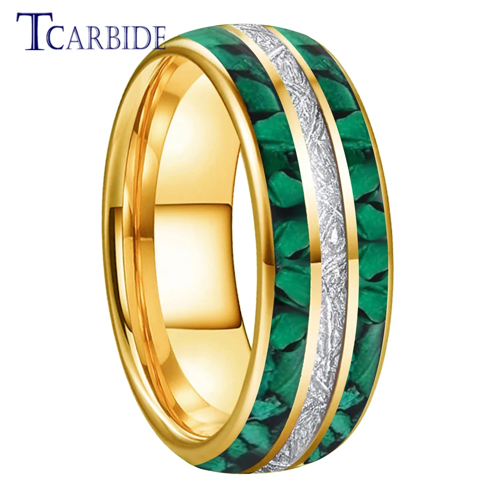 

Dropshipping 8MM Men Women New Wedding Band Tungsten Carbide Ring with Bright Meteorite and Malachite Inlay Comfort Fit