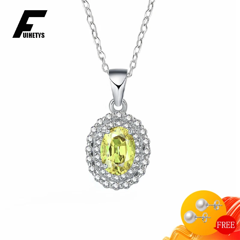 

FUIHETYS Silver 925 Jewelry Necklace with Zircon Gemstone Oval Shape Pendant Accessories for Women Wedding Party Promise Gift