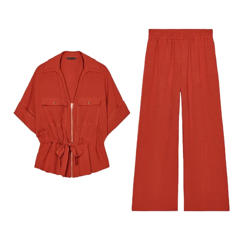 

Casual Collar irt And Long Pants Faion Set ZA Hunt Suit Sle 2273847 227374 26847 2674 Ladies Summer Outfit