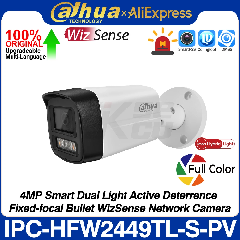 Dahua Original IPC-HFW2449TL-S-PV 4MP Full Color Smart Dual Light Active Deterrence WizSense Network POE IP Camera 2Way Audio SD