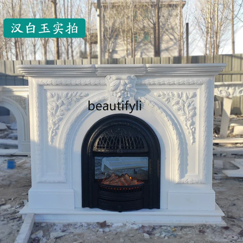 

45French Fireplace Living Room Decoration Natural Marble White Marble Ornament Stone Carving Fireplace
