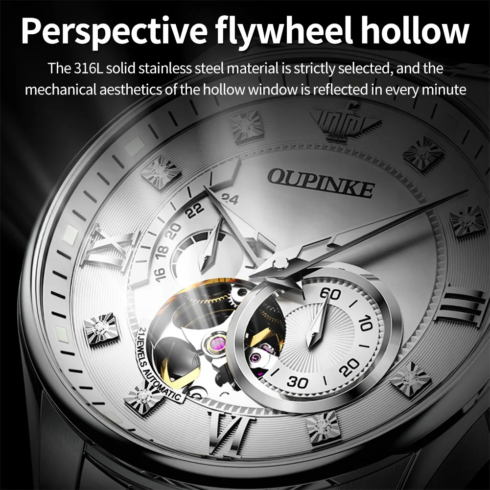 OUPINKE Automatic Men's Watch Hollowed Flywheel Waterproof Chronograph Glow Man Watch Import Japan Movement Mechanical Watches