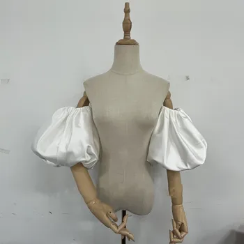 Kabarık Kısa Kollu Düğün Aksesuarı Saten Gelin Kollu Kadın Gelin Parti Bir Çift Çıkarılabilir Kollu