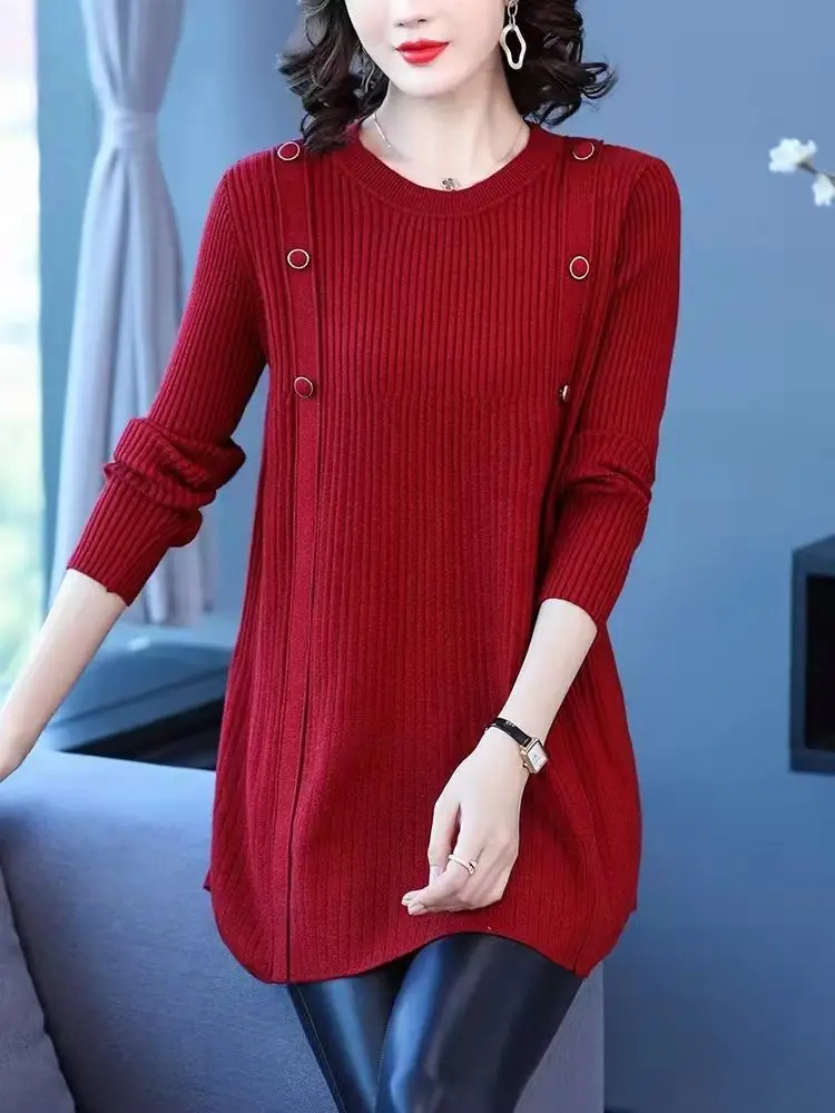 2024 Winter Turtleneck Knitted Dress Women Solid Long Sleeve Pullovers Robe Elegant Sweater Dresses Female Warm Loose Dress D37