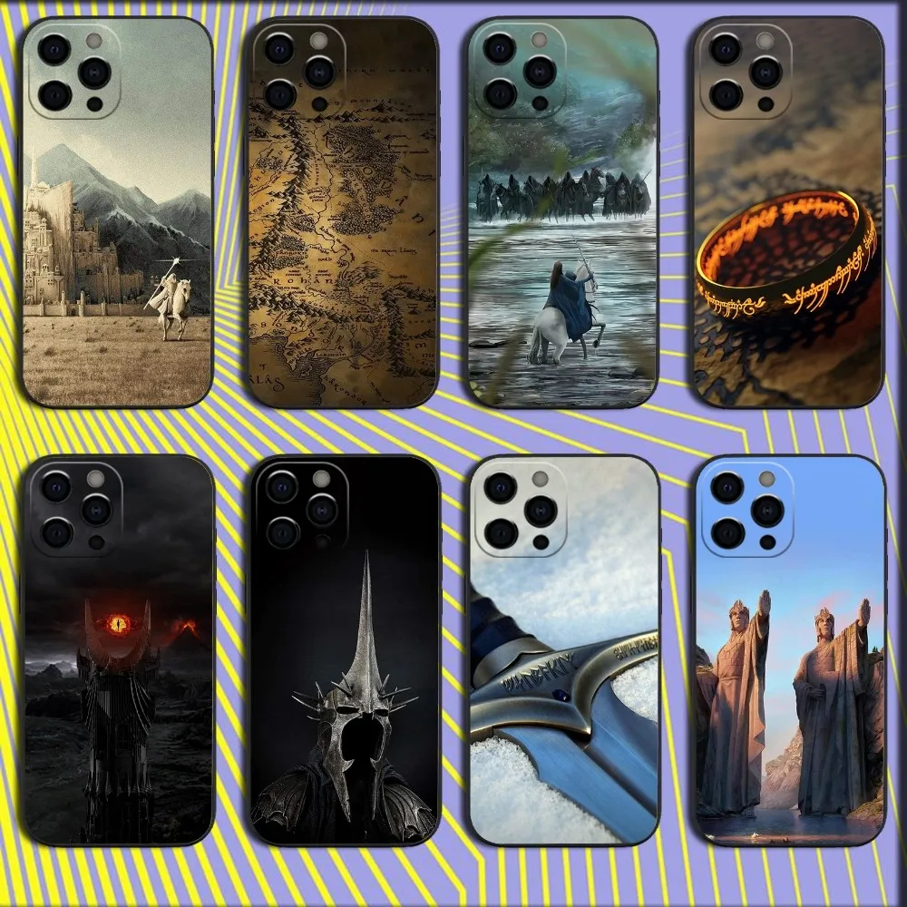 The L-Lord of the R-Rings Map Phone Case For iPhone 16,15,14,13,12,11,Pro,X,XS,Max,XR,Plus,Mini Soft Black Cover