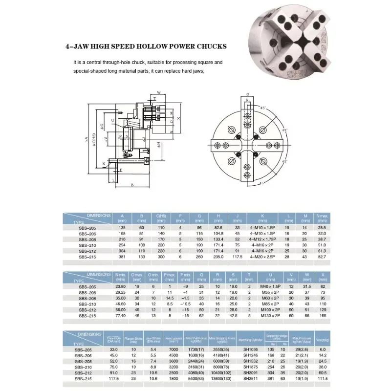 10 Inch SBS210 4 Jaw Hydraulic Chuck  Hydraulic Milling Collet Chuck