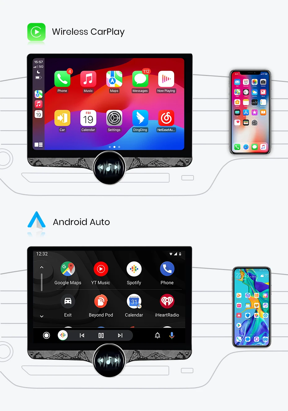 Junsun 11,5 Zoll 2K Touchscreen Kabelloses CarPlay für Apple Universelles Autoradio Android Auto Stereo Multimedia-Videoplayer Intelligente Fahrzeugsysteme 2 Din Autoradio-Haupteinheit GPS-Navigation BT 4G WIFI 8-Kern FM AM DSP RDS SWC DAB – Detail 14