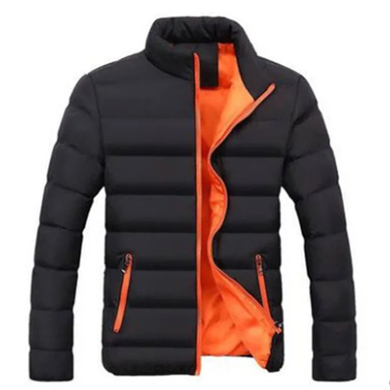 Winter Men's Padded Jacket - Thick Solid Color Stand Collar Zipper