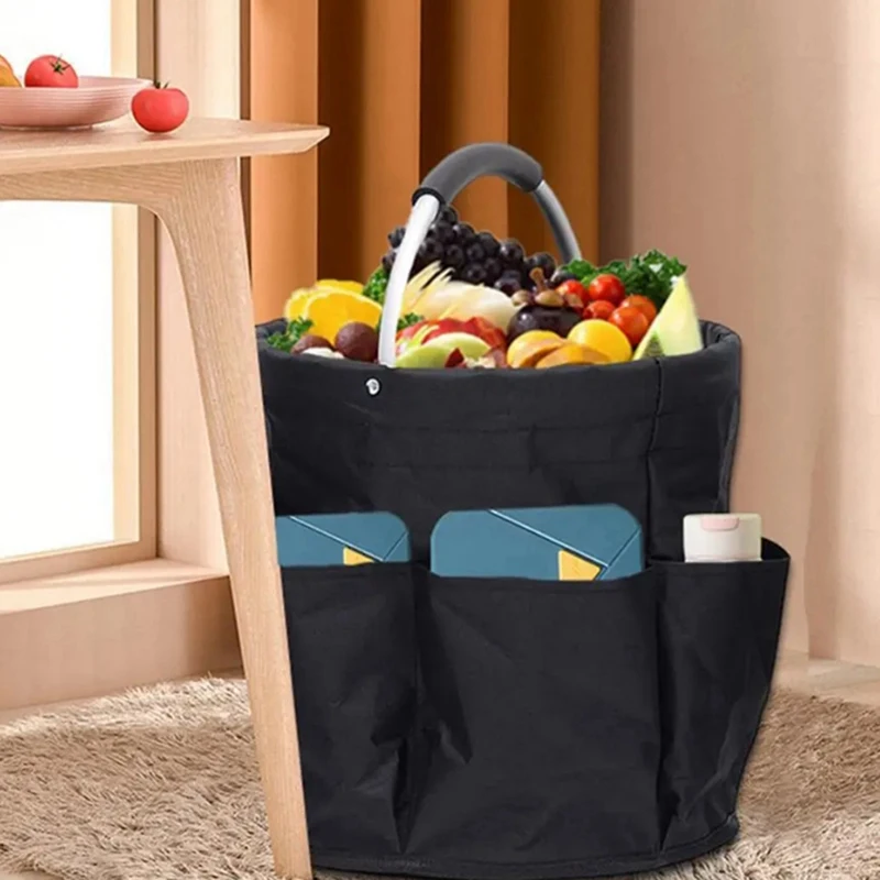 Dark Blue Portable Foldable Storage Bag Gardening Tool Bag Manual Tool Bag Planting Props Shopping Camp Basket 28Cm X 28Cm