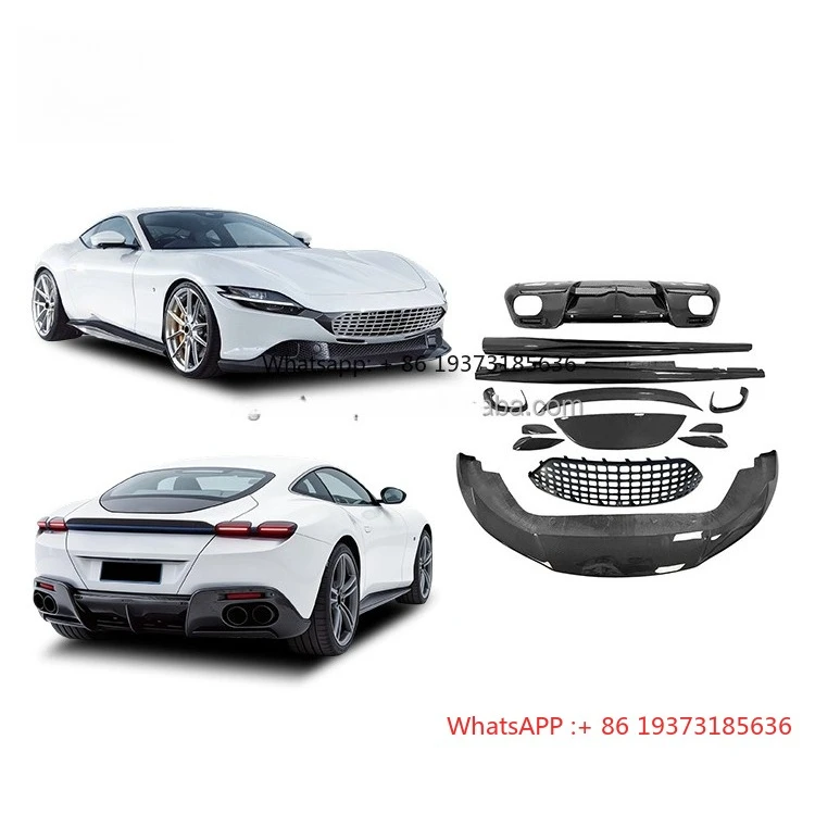Hi-End Custom Car Accessories for Ferrari Roma Upgrade N Style Dry Carbon Fiber BodyKit Front Lip Spoiler Side Skirt Car Bumper