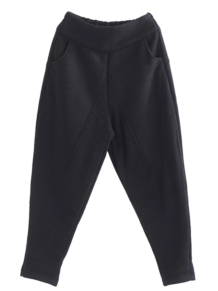 Spodnie Harlan z szerokimi nogawkami, ocieplane, damskie, zimowe, dzianinowe, z wysokim stanem, mieszanka bawełny, ciepłe okrycie wierzchnie.