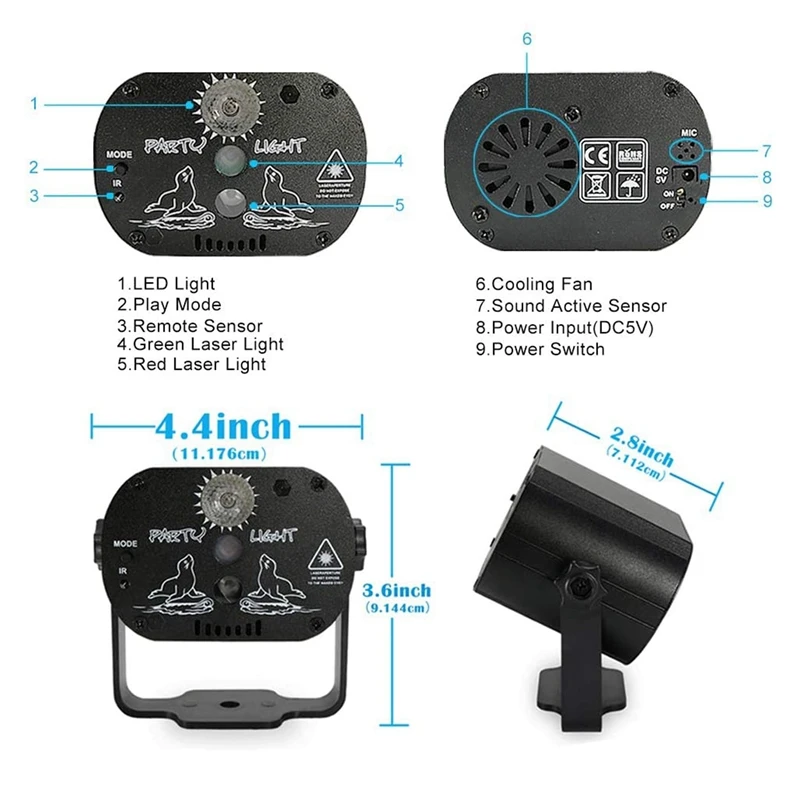 60 Patterns DJ Disco Light Mini USB Strobe Party Stage Lighting Effect Voice Control Laser-Projector Lamp