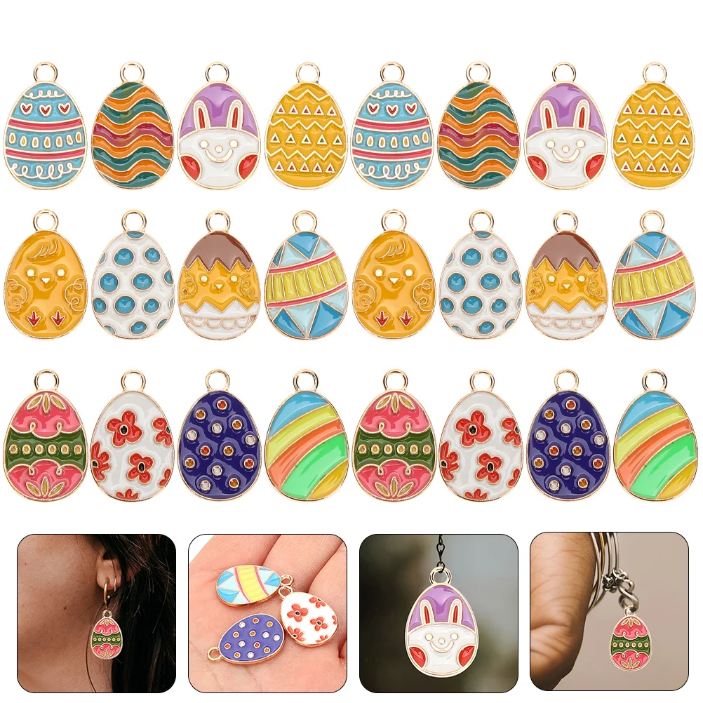 

48 Pcs Easter Egg Ornament Accessories Charm Necklace Jewelry Charms Pendant for Making Bulk Alloy Child