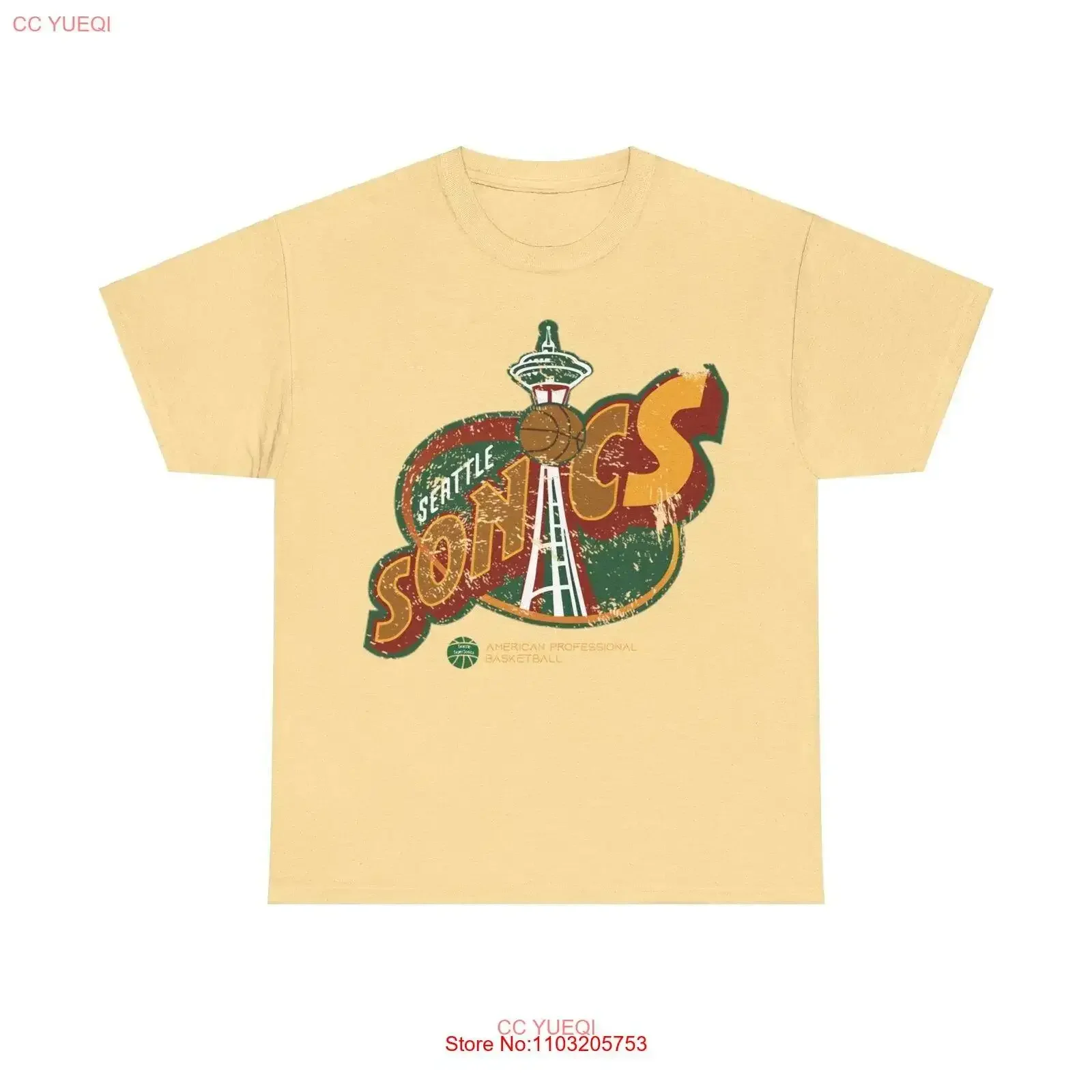 

Seattle Sonics Logo Basketball Team T shirt vintage Washed Stylish Versatile Unisex streetwear Top For Everyday Wear Slightly