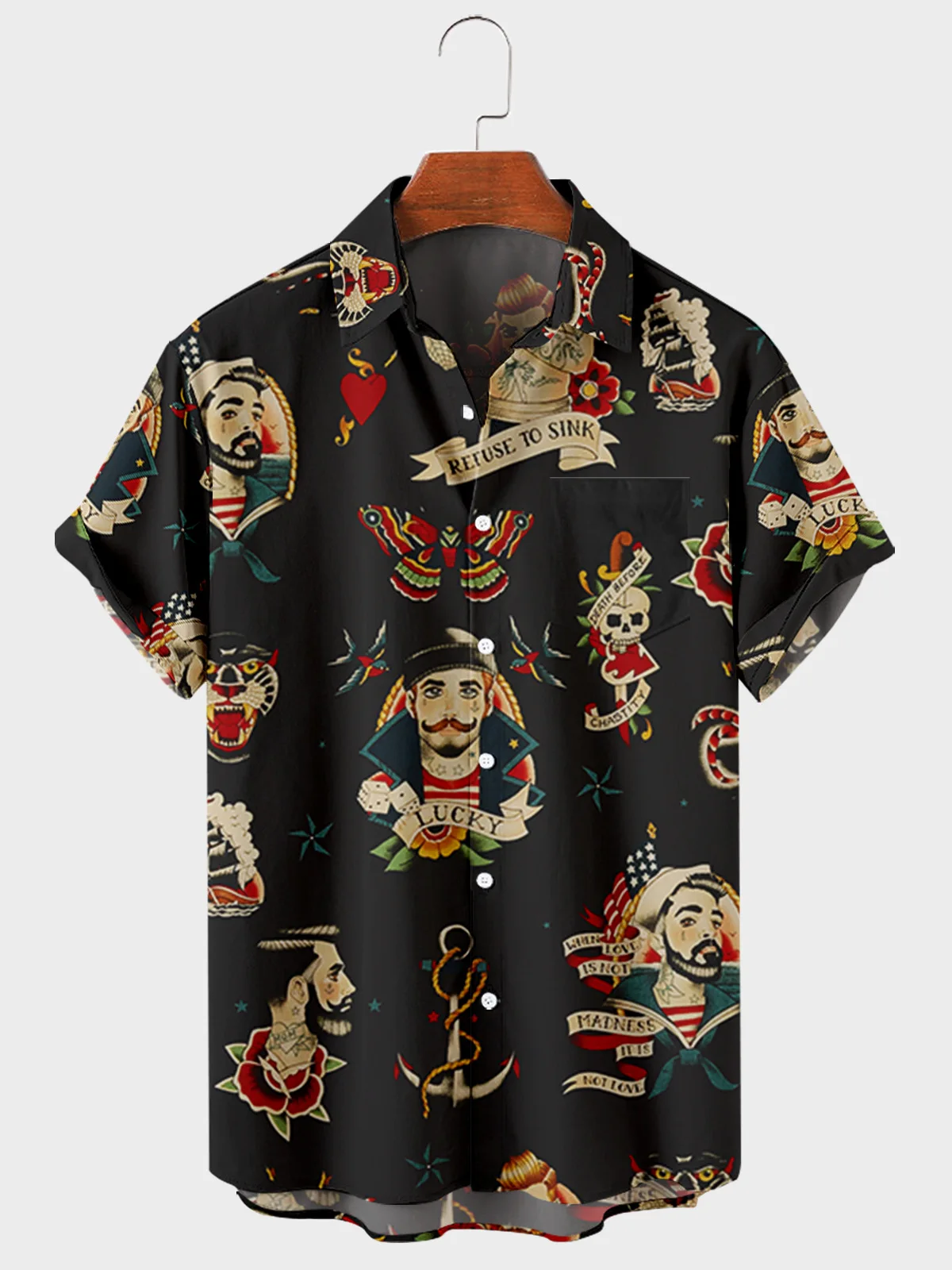 Camisa de solapa de manga corta para hombre, Top con bolsillos, estampado 3D, hecho en casa, talla grande, verano, 2022