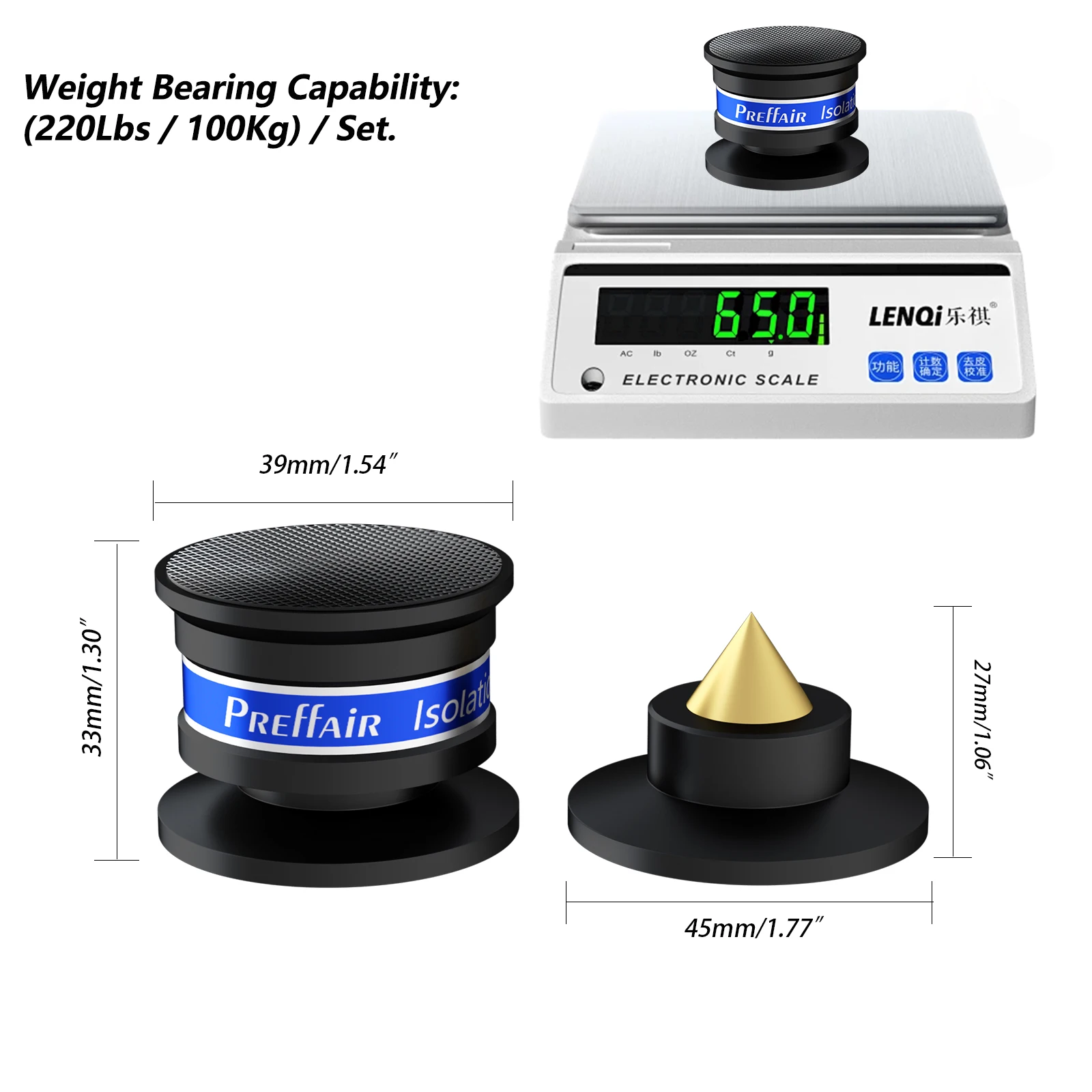 Preffair 4PCS Isolation Feet Pure Copper Gold Tip Speaker Amplifier Vibration Dampening Stand Feet HiFi Audio Shock Absorber Pad