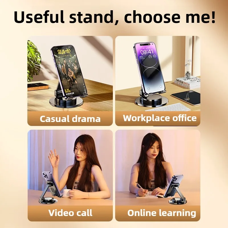 Adjustable Phone Stand for Desk-360 Rotating Foldable Cell Phone Holder Desktop Portable Cellphone Stand,Office Desk Accessories
