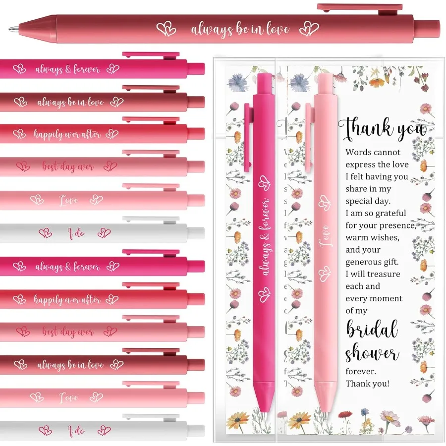 

30 комплектов сувениров для свадебного душа для гостей, свадебных ручек с открытками с благодарностью, выдвижная шариковая ручка для свадебного душа