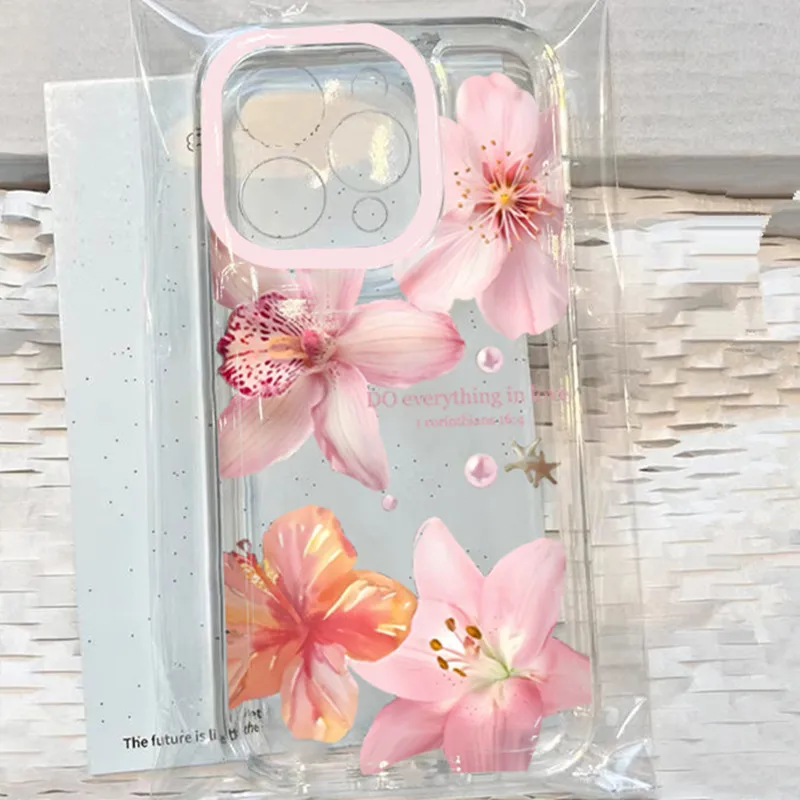 Soft TPU Pink Lily Flower Phone Case For Samsung Galaxy S25 S22 S26 S24 S23 S21 Note 20 Ultra PlusA55 A36 A53 A34 A56 A35 Cover