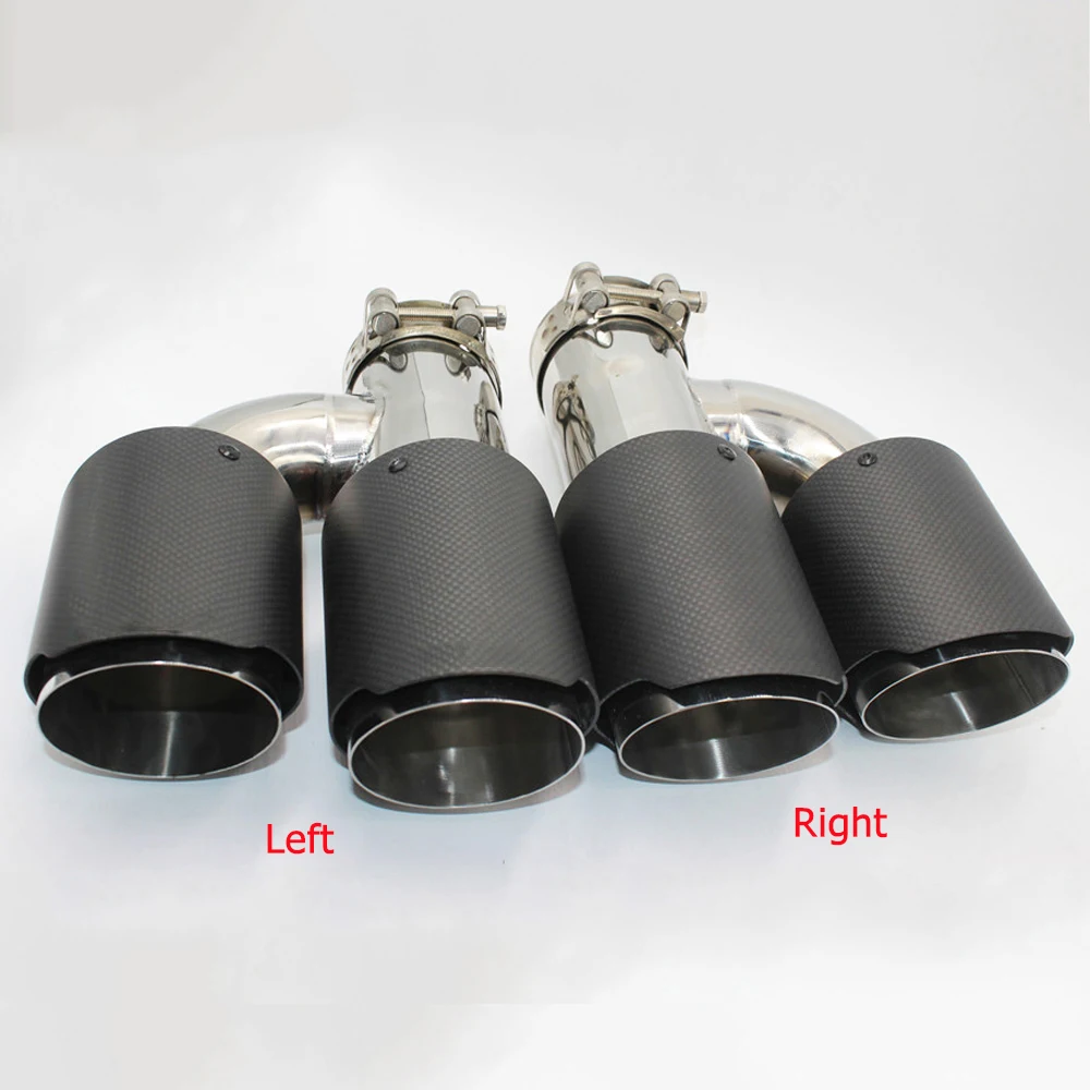 1 Piece Carbon Matte Muffler Tip H Shape Double Exit Exhaust Pipe Mufflers Nozzle Decoration Universal Stainless Silver For Ak