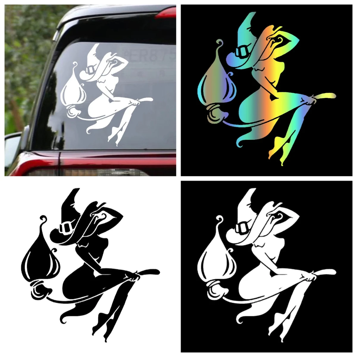 

Halloween Witch Flying On Broom Car Stickers Vinyl Decal Waterproof Motorcycle Decor