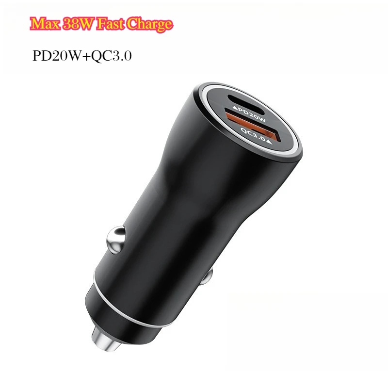 

38W 2 Port Mini Car Charger with PD20W QC3.0 Super Fast Charging USB car Cigarette Lighter Adapter for phones