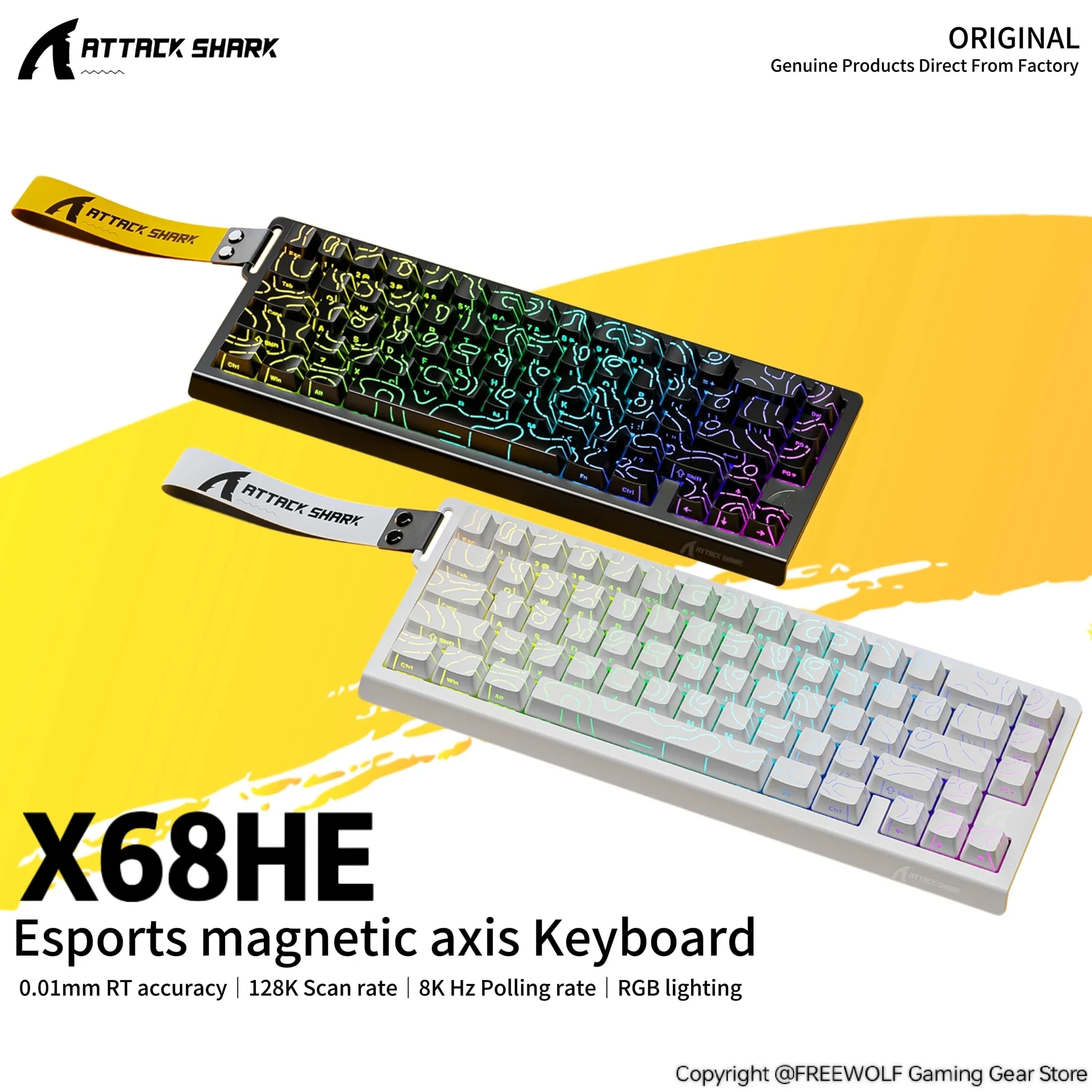 Attack Shark X68HE RGB Mechanical Keyboard,Supports Web Driver,0.01mm Rapid Trigg,8000 Hz Rate of Return,0.125ms,Wired Design