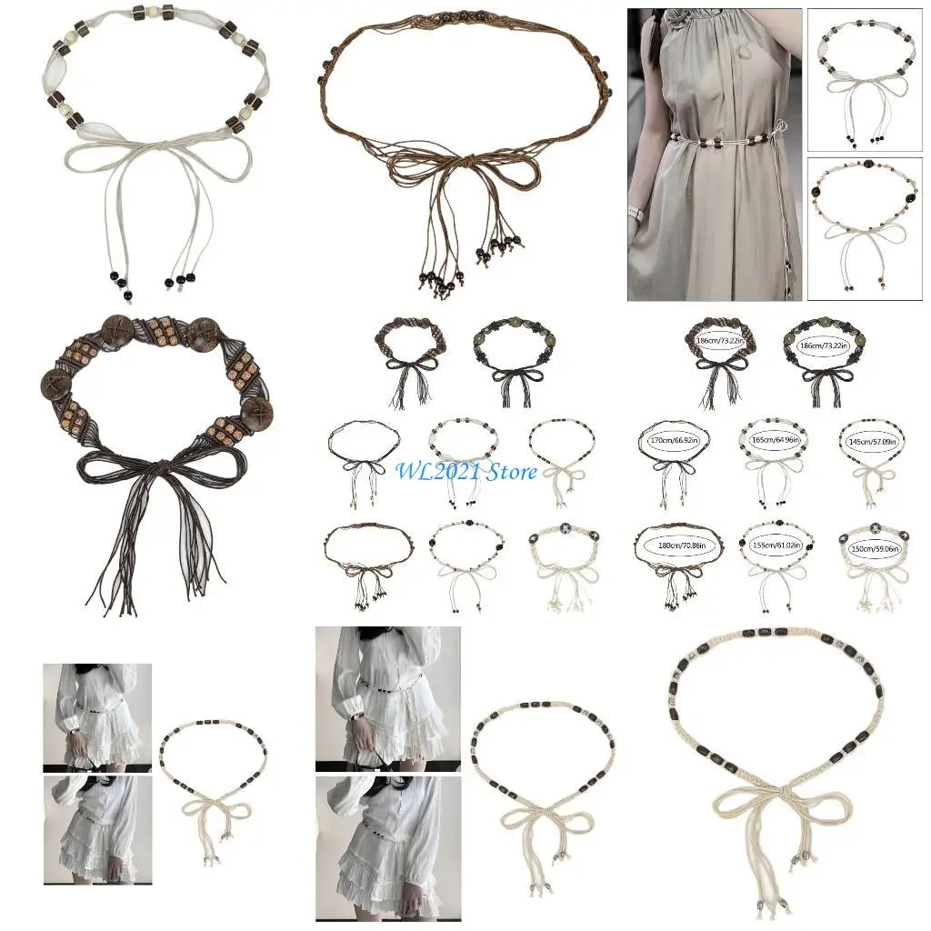 

G5GC Women Braided Belt Exquisite Western Tie Belt with Beads Ethnic