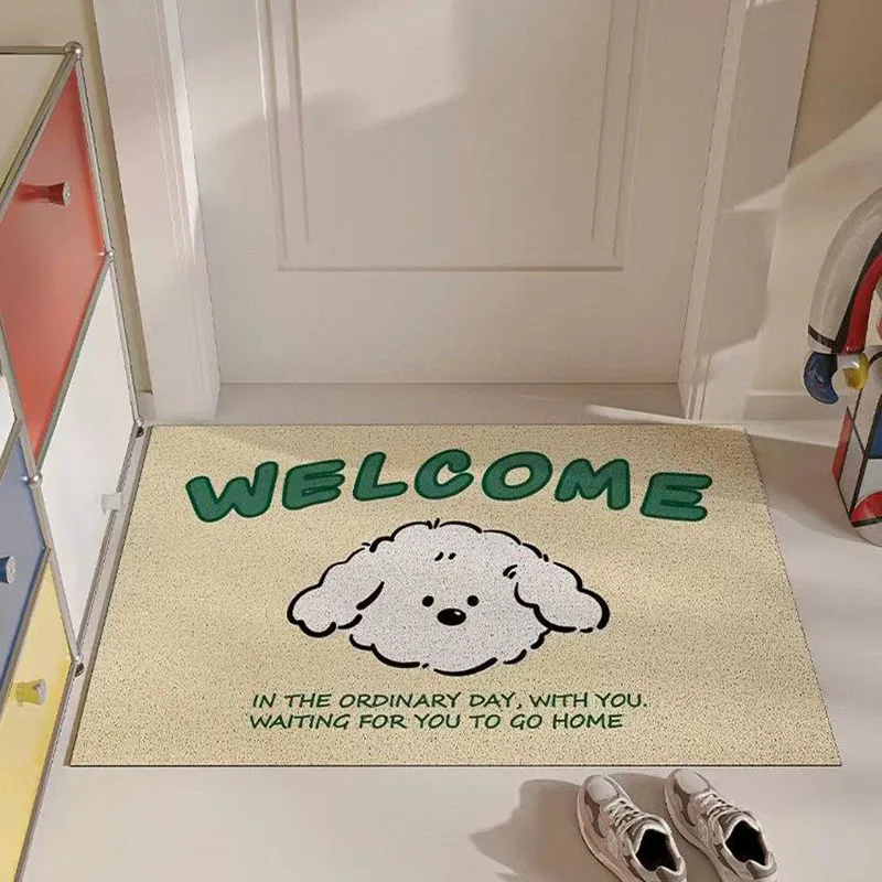 

Cute Puppy PVC Welcome Entrance Doormat Floor Mat Dust Removal Carpet for Entryway Hallway Indoor Outdoor Easy Clean Home Decor